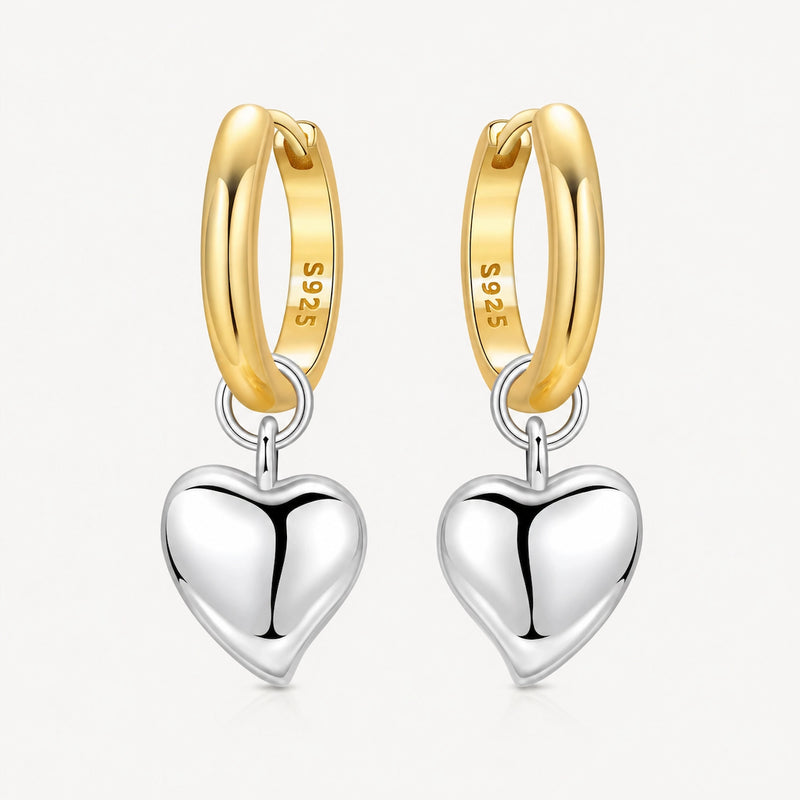 Brinco Jolie Coração Bicolor | Prata 925 com Banho de Ouro 18K