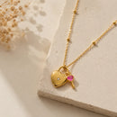 Colar Love Lock com Zircônia Rosa - Prata 925 Banhada a Ouro 18K