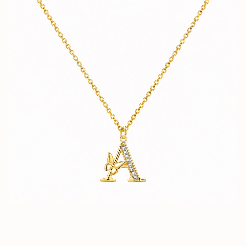 Colar Butterfly com Inicial e Zircônia | Prata 925 Banhada a Ouro 18K