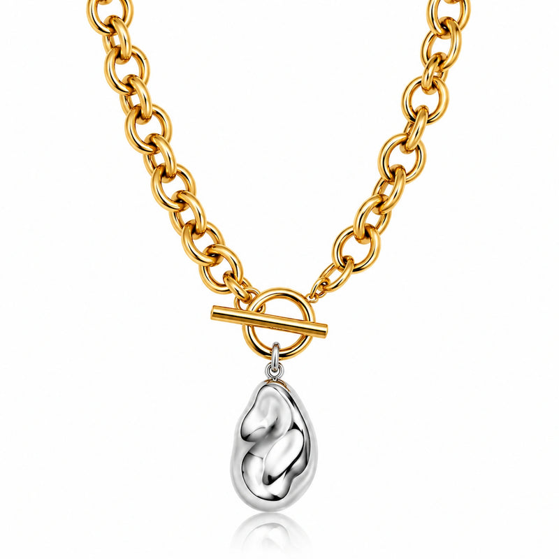 Colar Élan Bicolor com Pingente Orgânico | Aço Inox 316L Banhado a Ouro 18K
