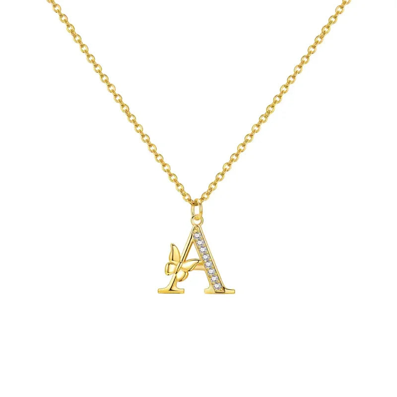 Colar Inicial com Borboleta – Prata 925 Banhada a Ouro 18k