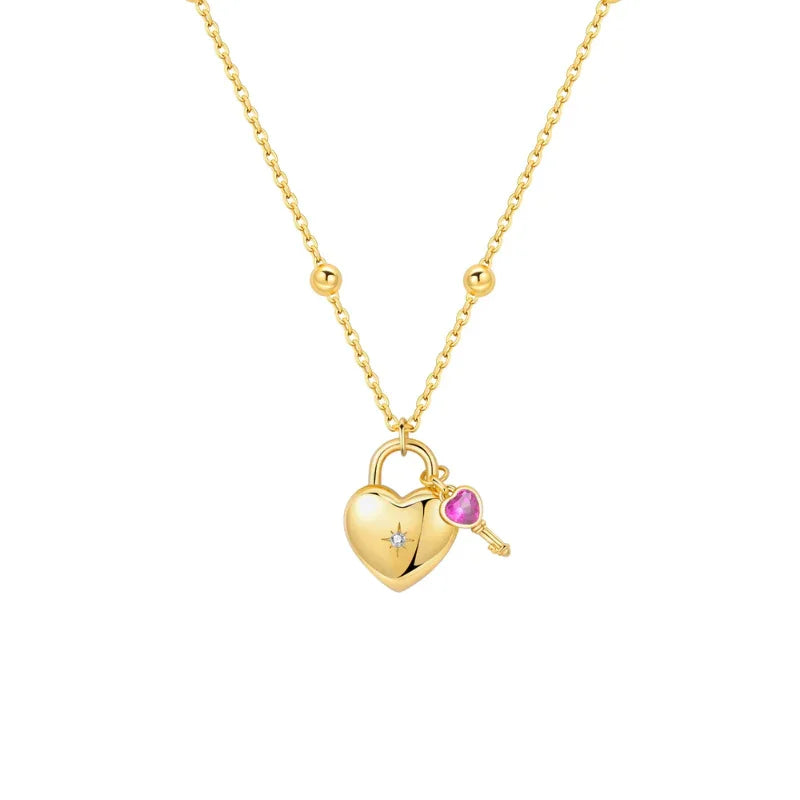 Colar Love Lock com Zircônia Rosa - Prata 925 Banhada a Ouro 18K