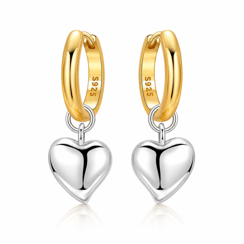 Brinco Jolie Coração Bicolor | Prata 925 com Banho de Ouro 18K